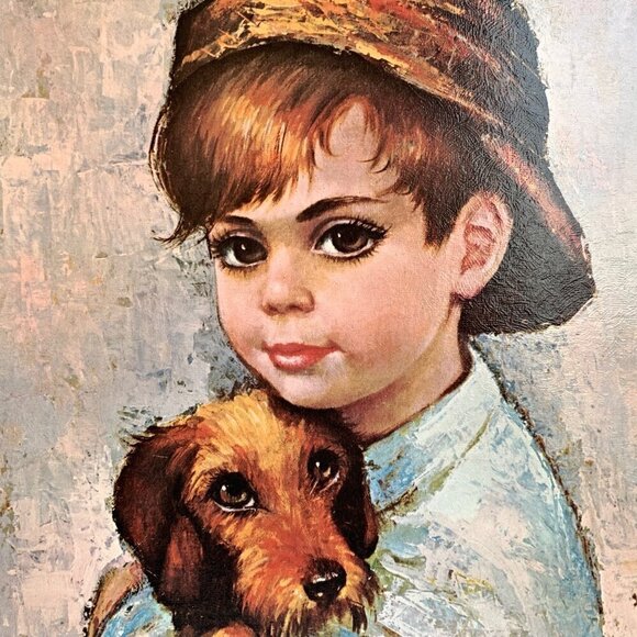 Vintage Medeiros Boy with Dog Signed Framed Print - Picture 4 of 7